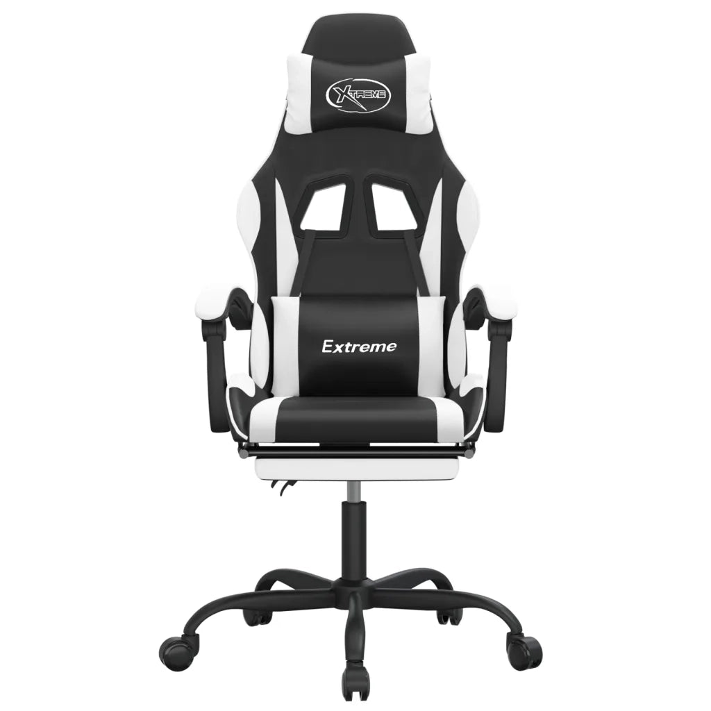 Sedia da Gaming con Poggiapiedi Nero e Bianco in Similpelle 3143883