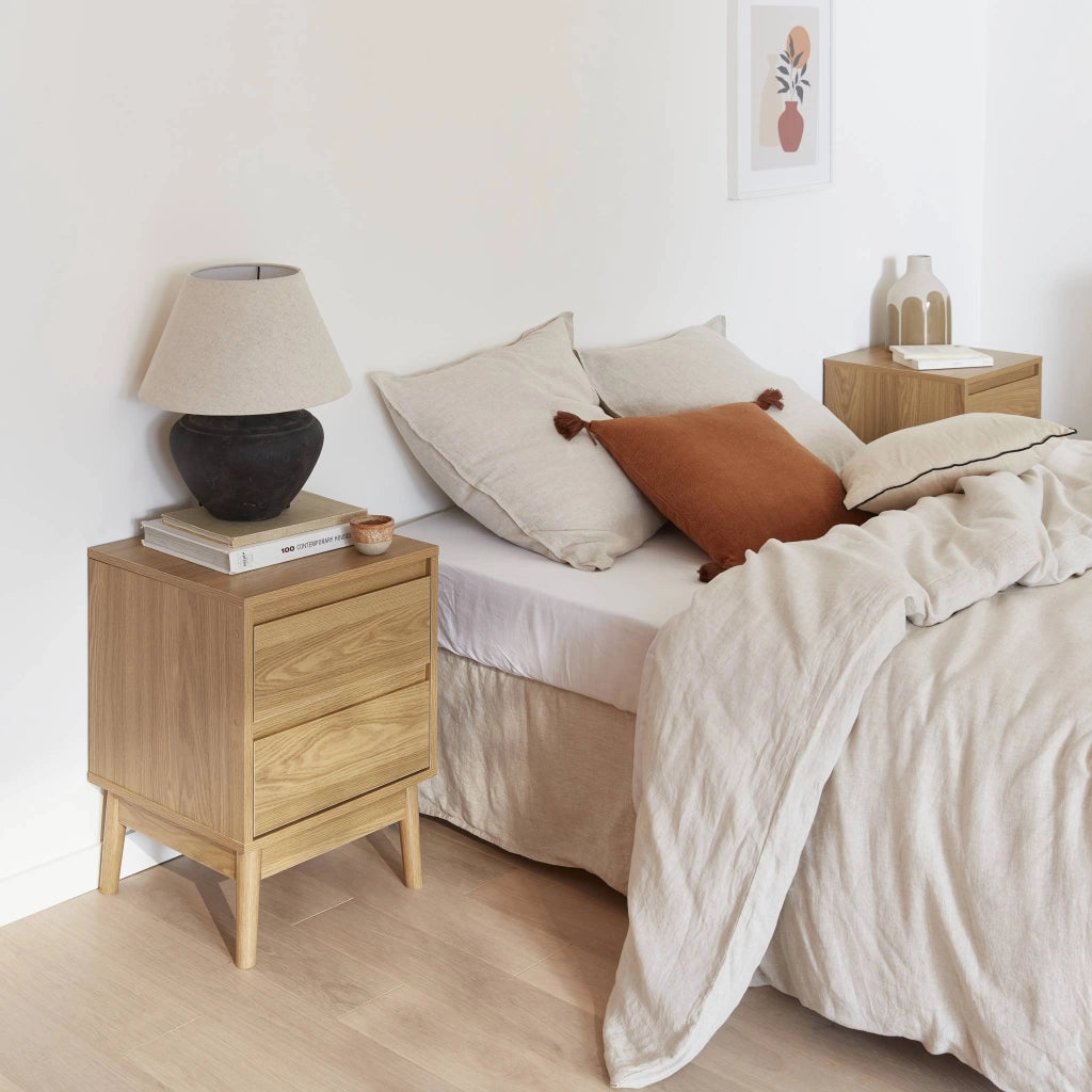 Set 2 comodini effetto legno con due cassetti, marrone naturale
