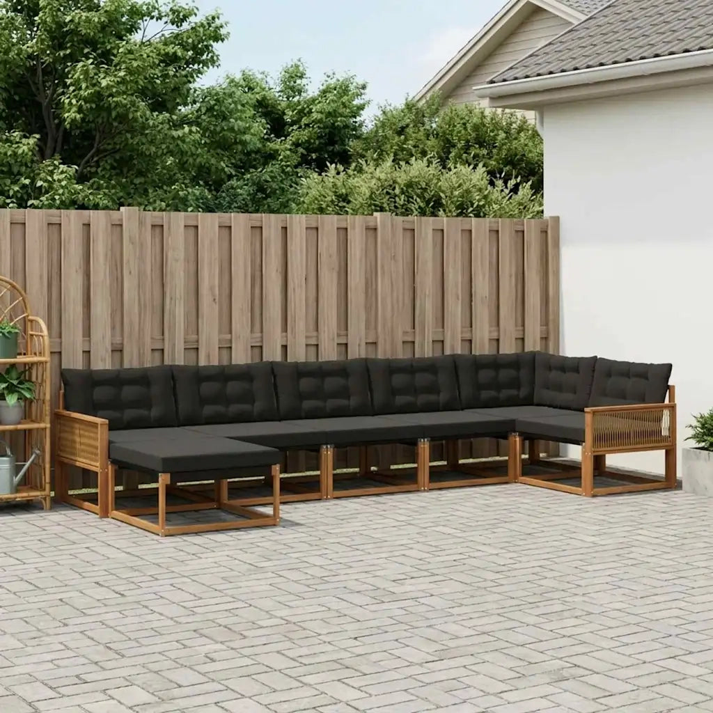Set di divani da esterno con cuscino 7 pcs Naturale e Nero
