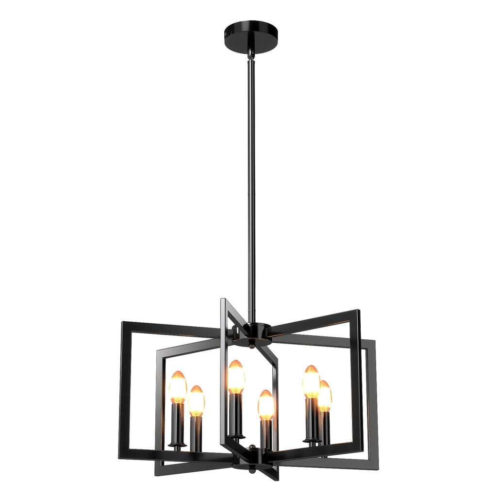 Lampada a sospensione 6 luci farmhouse vari geometrica altezza regolabile-Luce appesa industriale moderno regolabile per soggiorno cucina Nero