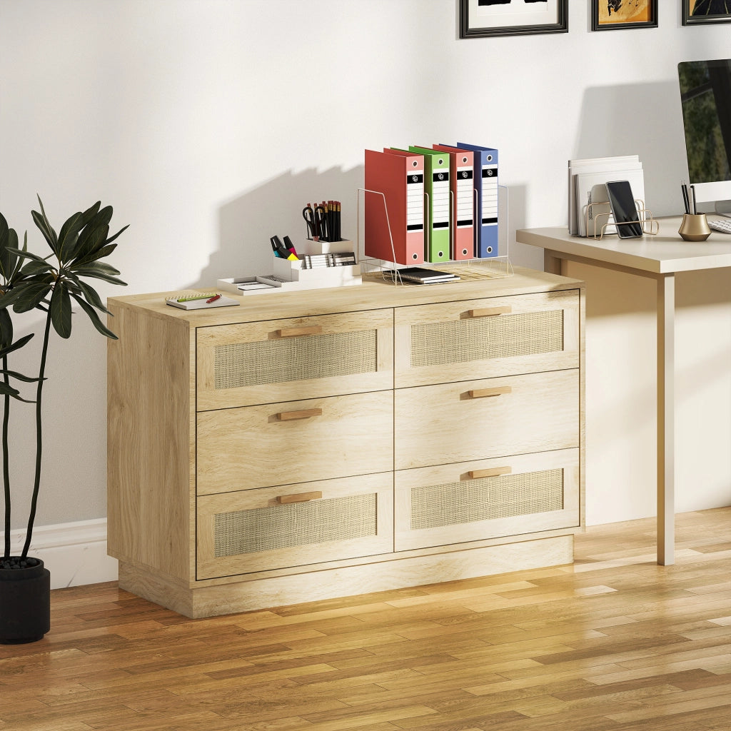 Cassettiera 6 Cassetti Legno Ratan ¨C zephmum ¨C 110x40x69 Robe Effetto