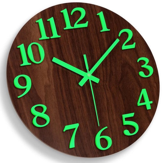 Orologio luminoso per parete in MDF, silenzioso, non ticchettante, 30 cm cristallo, orologio per parete moderno con grande batteria, facile da leggere per camera, casa, cucina, camera da letto, ufficio, scuola