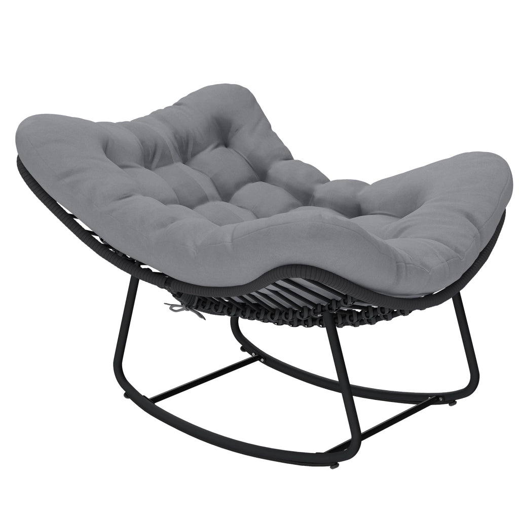 Sedia a Dondolo in Rattan con Cuscino Morbido per Giardino, Balcone, Grigio Scuro