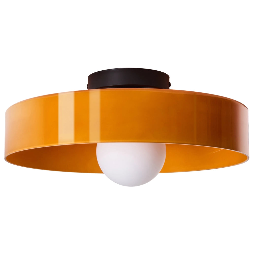 Lampada da soffitto con paralume in vetro arancione, modello a incasso, ideale per soffitti bassi