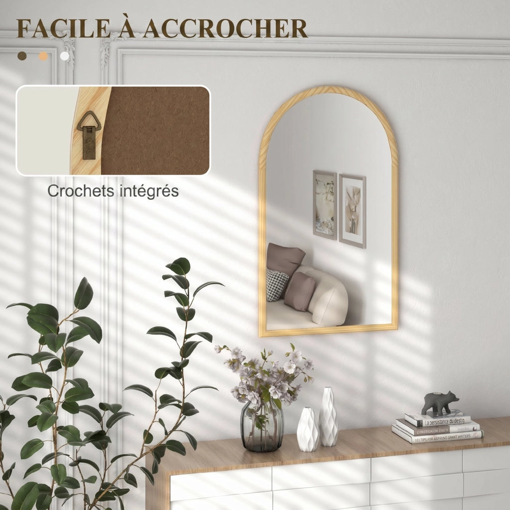 Specchio ad arco in legno per parete ¨C zephmum ¨C naturale 110x65 cm