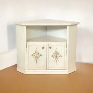 Mobile Porta tv ad angolo Shabby chic bianco anticato decorato con fiori