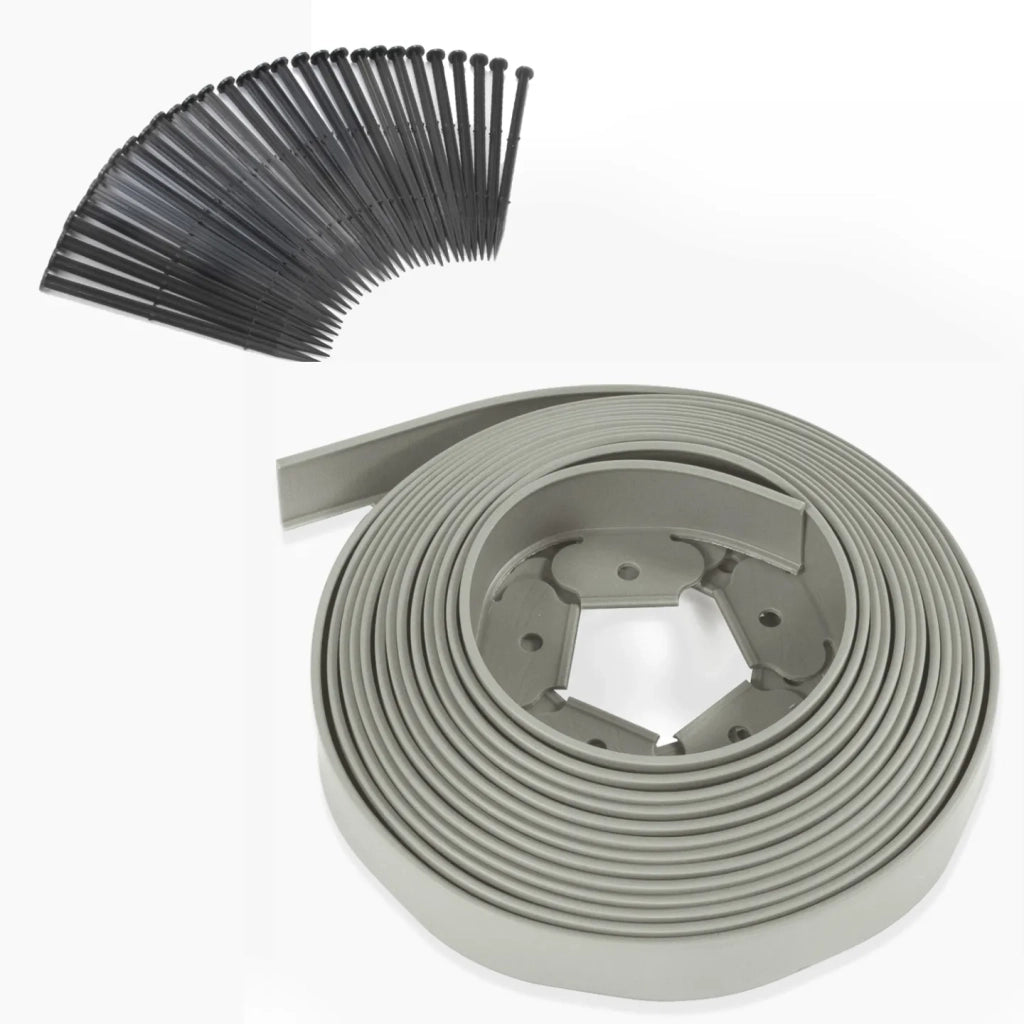 IDMarket - Cordone flessibile da giardino 10 M grigio alto 5 CM + 30 picchetti