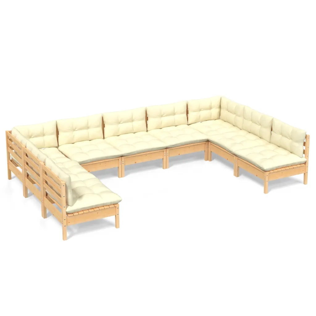 Set Divani da Giardino 9 pz con Cuscini Crema Massello di Pino 3097175