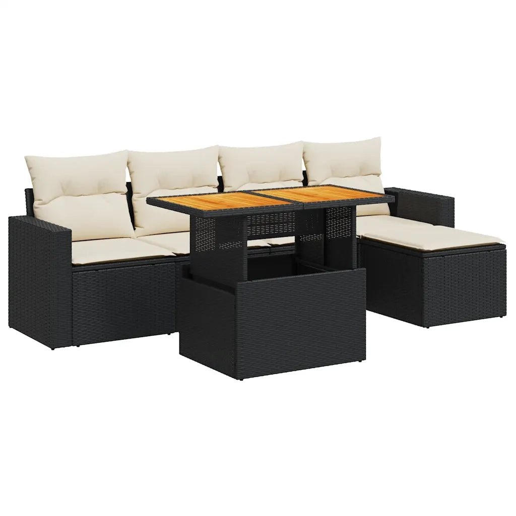 Set Divano da Giardino 6 pz con Cuscini Nero in Polyrattan 3327024