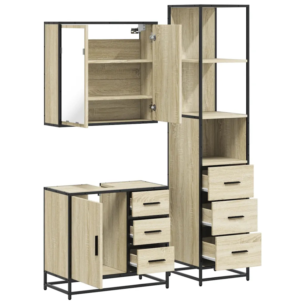 Set Mobili da Bagno 3 pz Rovere Sonoma in Legno Multistrato 3301136