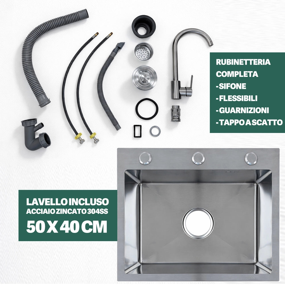 Cucina Completa 80x60cm Bianco Piano Cottura 2 Fuochi Lavello con Rubinetteria