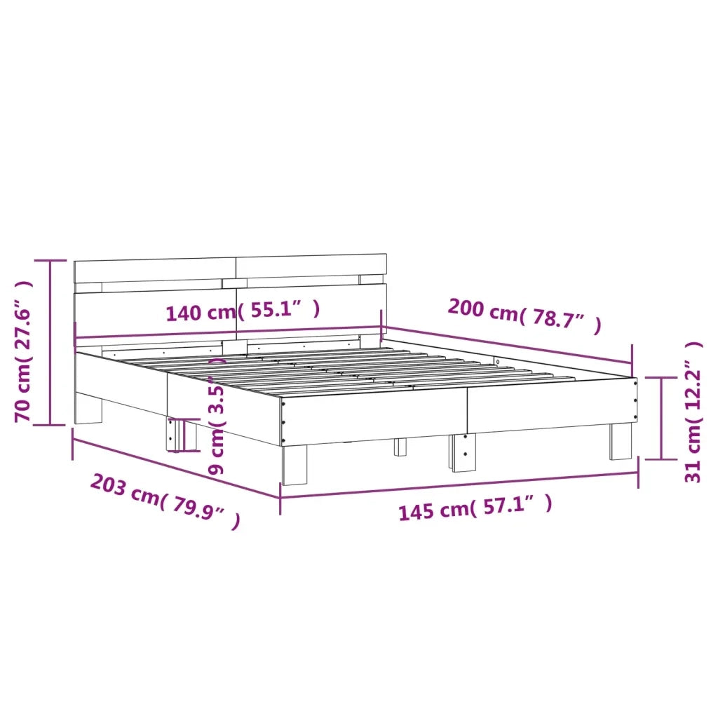 Letto matrimoniale | Letto per adulti | Giroletto Testiera Grigio Cemento 140x200 cm Legno Multistrato