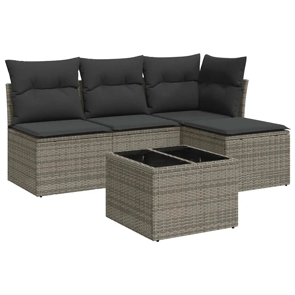 Set Divano da Giardino 5 pz con Cuscini Grigio in Polyrattan