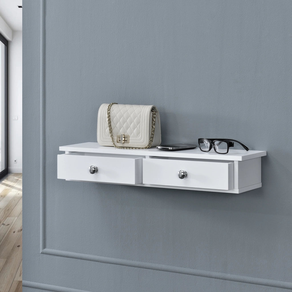 Mensola da Parete Geeste Comodino Sospeso con 2 Cassetti 60 x 15 x 10 cm - Bianco [en.casa]