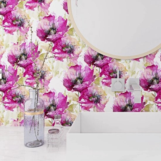 Tappeto da Parete a Contatto con Fiori Viola per Muri Bagno 17,5" x 10ft Impermeabile Fiori Moderni Carta da Parete per Pannelli Cassettoni Scrivania Armadio Rivestimento in Vinile