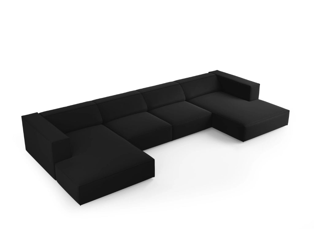 Cosmopolitan Design - Divano panoramico "Arendal" 6 posti in velluto nero 
