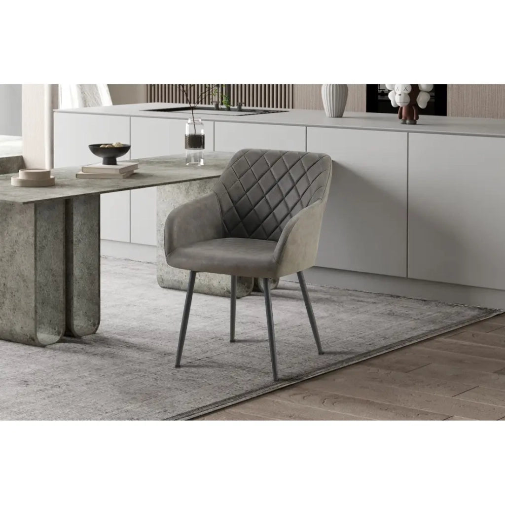 Sedia da pranzo MARCO - Design industriale - Braccioli - Rivestimento in poliestere grigio - Piedi in metallo nero
