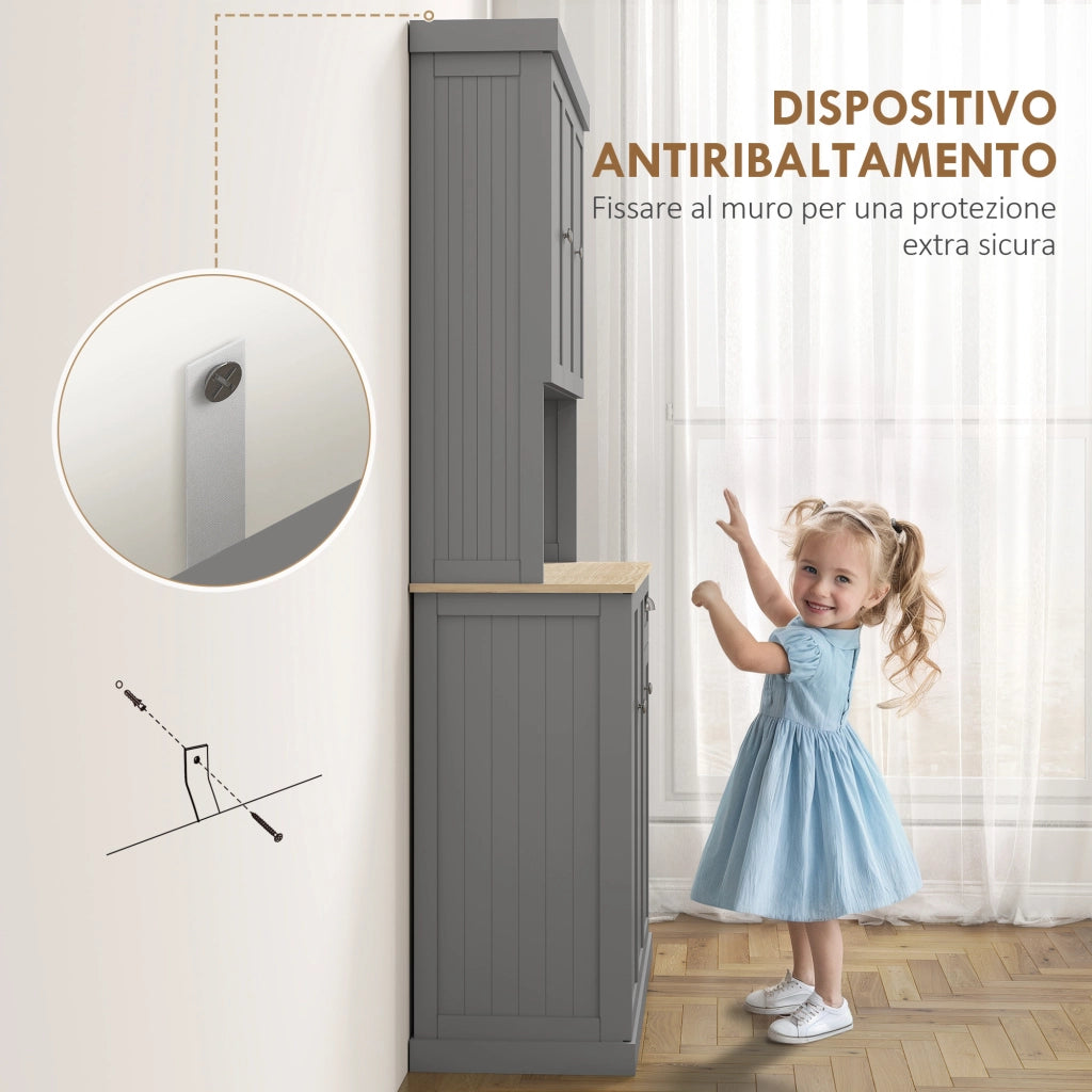Mobile Cucina Credenza Country 101x39x180cm con Mensole Regolabili in MDF Grigio