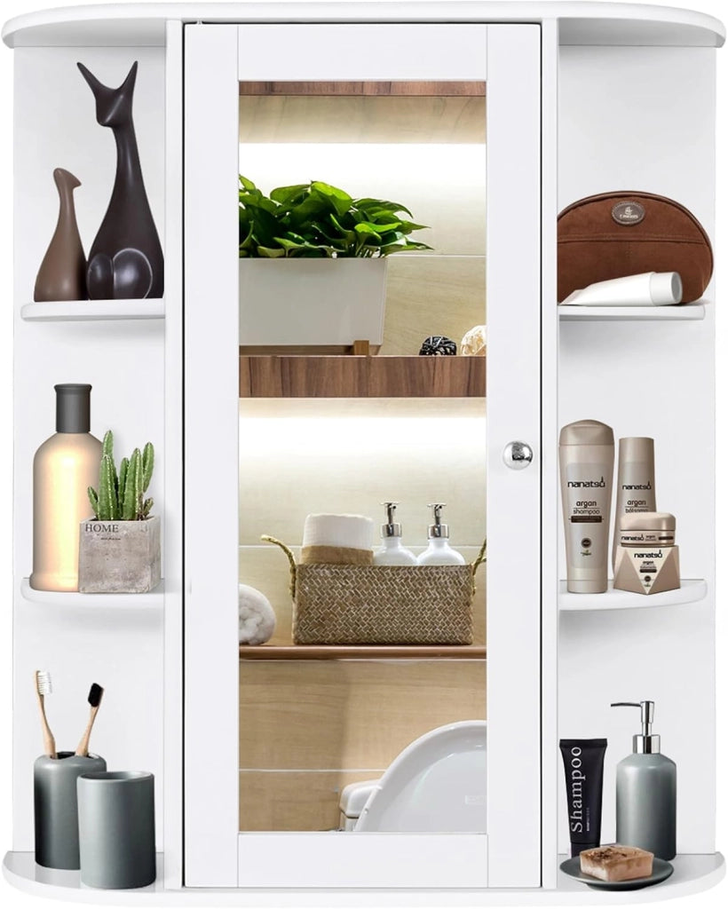 Armadietto al Muro con Specchio, Armadietto dei Medicinali Moderno, Organizer Bagno con Mensole, Ideale per Lavanderia Camerino e Salone, 60 x 16,5 x 70,5 cm (Bianco)