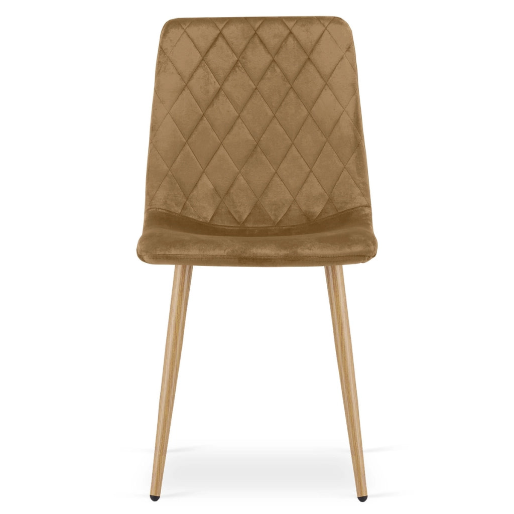 Sedia Turin in velluto marrone con gambe effetto legno