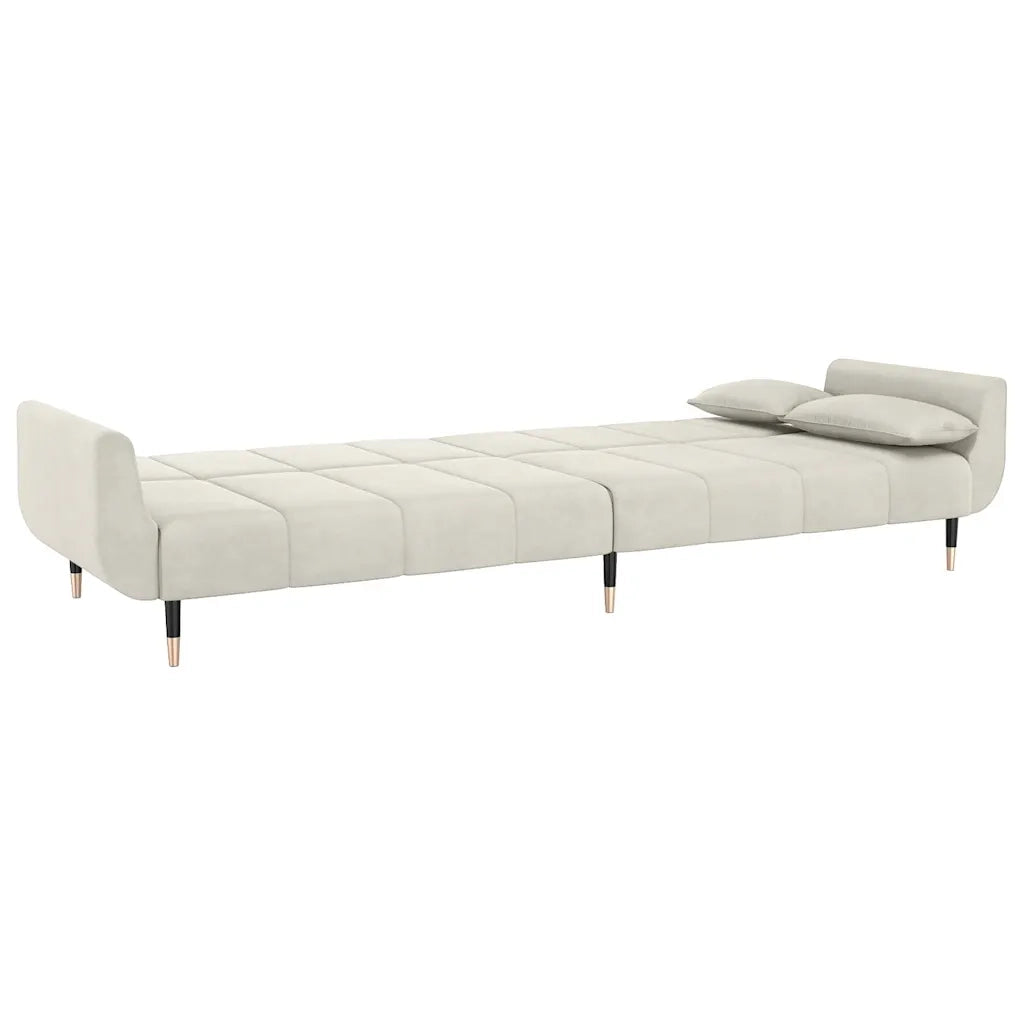 Divano Letto a 2 Posti con 2 Cuscini Crema in Velluto 337591