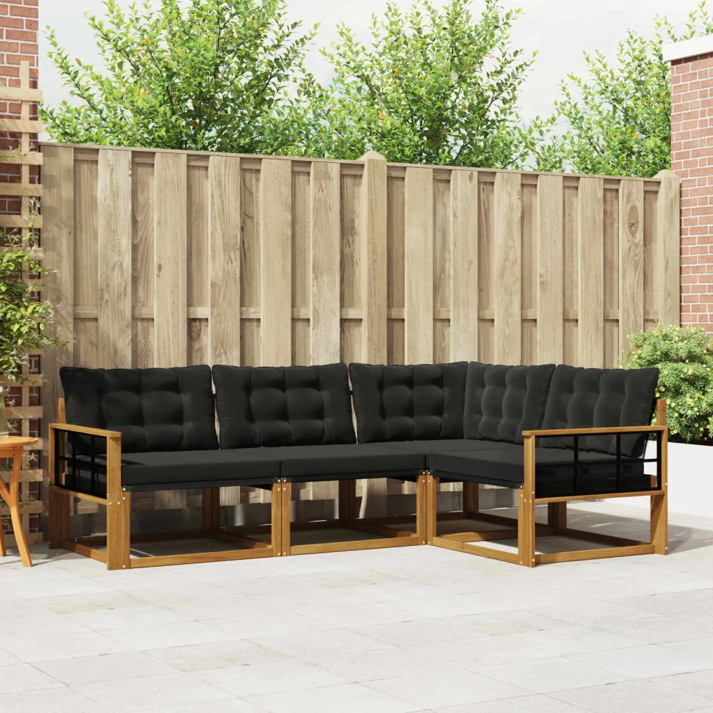 Set di divani da esterno con cuscino 4 pcs Naturale e Nero