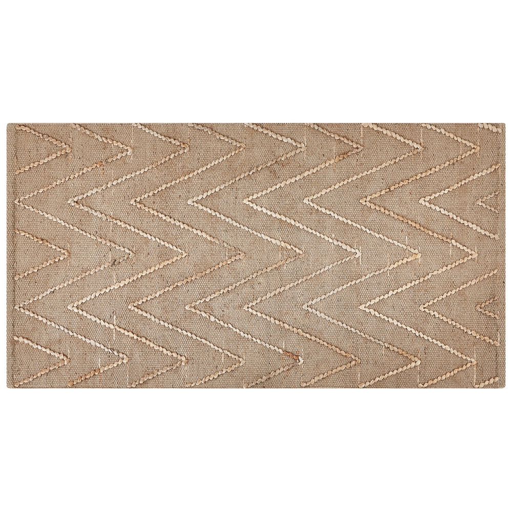 Tappeto in iuta beige con motivo a zigzag beige 80 x 150 cm fatto a mano soggiorno camera da letto stile boho