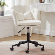 Sedia girevole regolabile in velluto beige con schienale a petalo e cuscino lombare