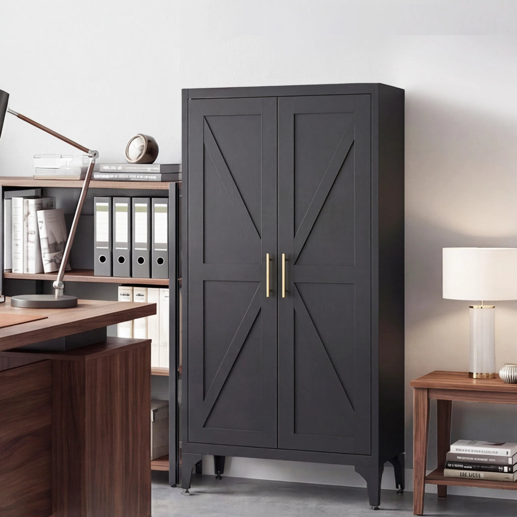 ARMADIO CONTENITORE IN METALLO 117 x 37 x 15,5 cm NERO 2 ANTE