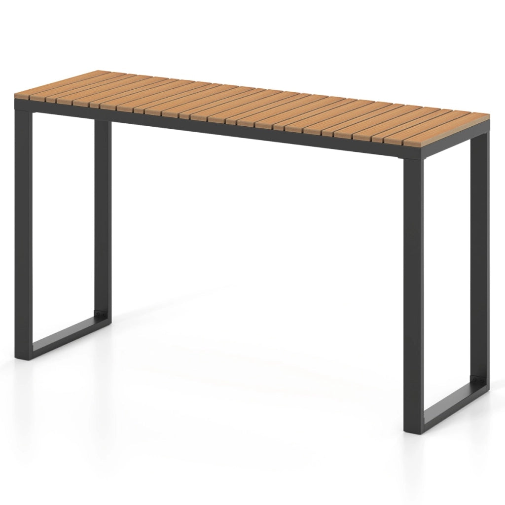 Tavolo consolle da esterno rectangolare e struttura metallica resistente, Tavolo laterale da patio con piano in wpc durevole Marrone e Nero