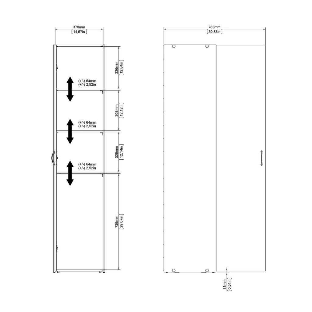 Armadio multiuso 1 anta Khutulun, Mobile multifunzionale, Mobiletto scarpiera, Guardaroba porta scarpe, 42x39 h175 cm, Bianco