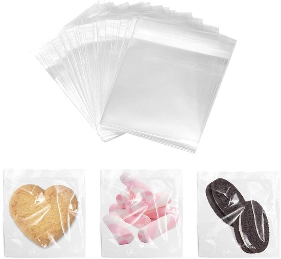 Zaketti trasparenti a colla adesiva 100 pezzi - Borse trasparenti per dolci e sierade - Dimensioni 7x7cm