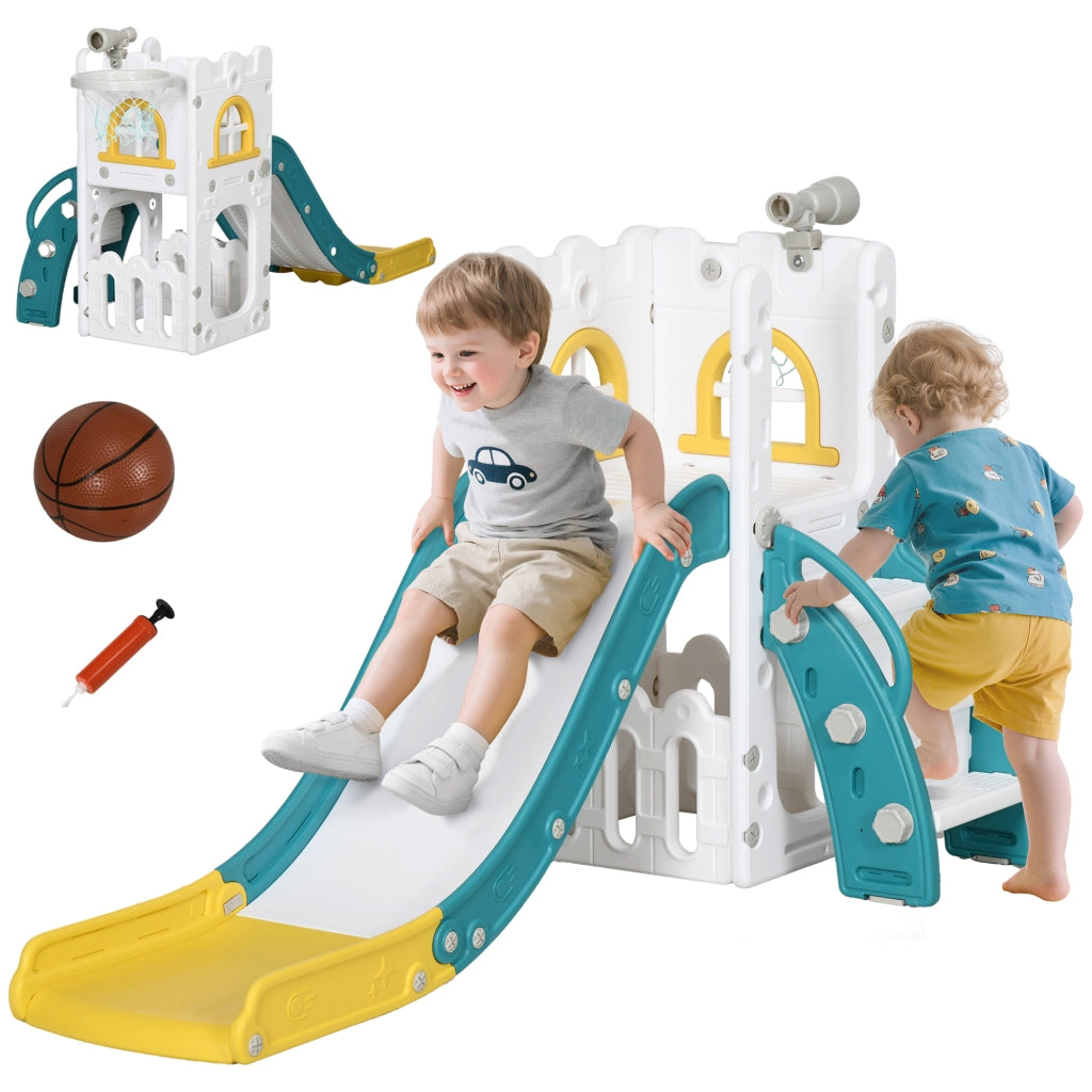 Letto a soppalco per bambini con scivolo e cestino da basket ¨C zephmum ¨C 70x177x92 cm giallo