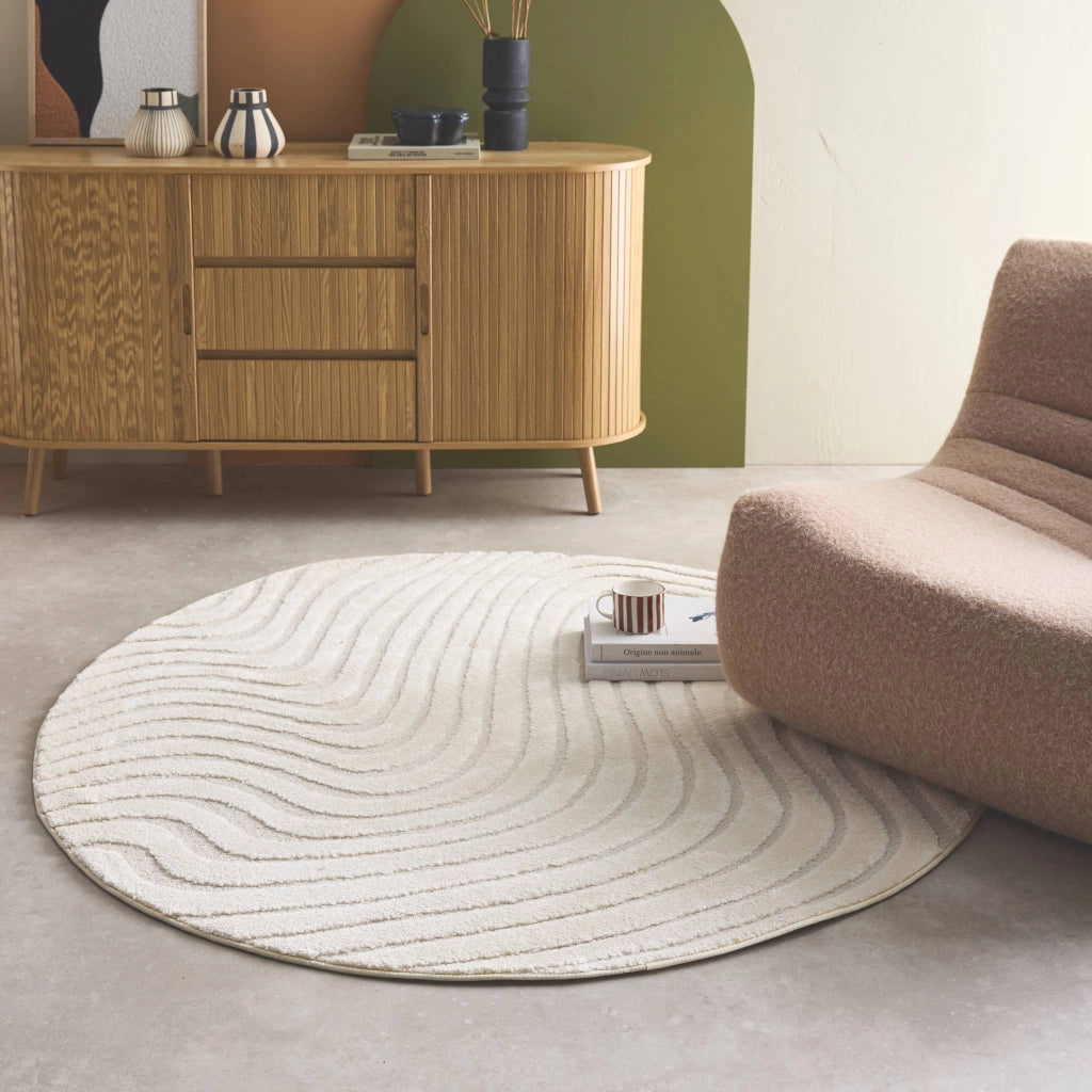 Tappeto per interni con motivi ondulati in rilievo, 160cm, crema