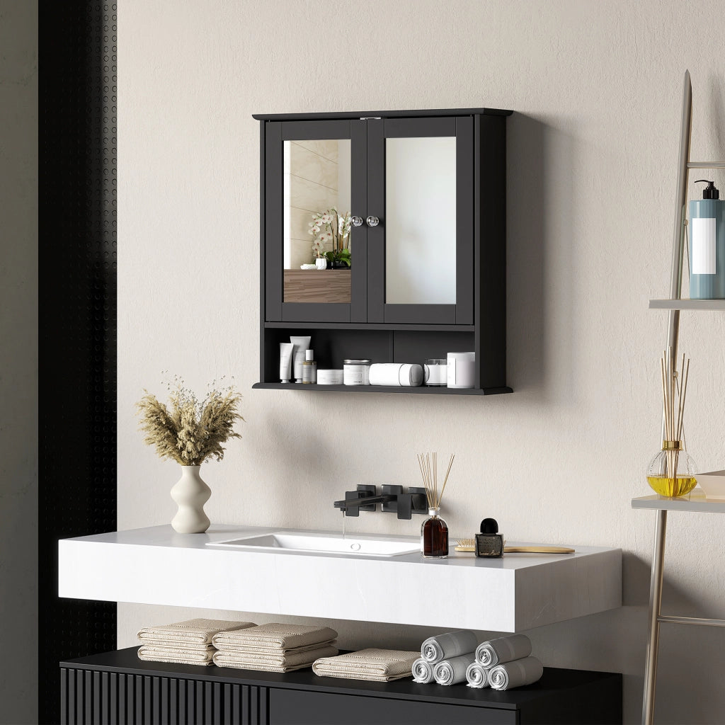 Armadietto Bagno con Specchio e Ante ¨C Zephmum ¨C Nero 56x13x58cm