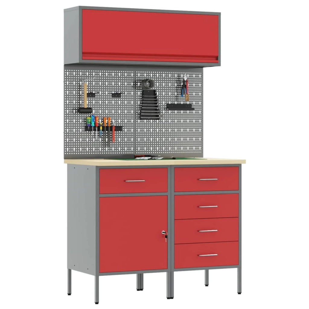 Set di mobili da lavoro con cassetto con blocco 5 pcs Rosso 3321427