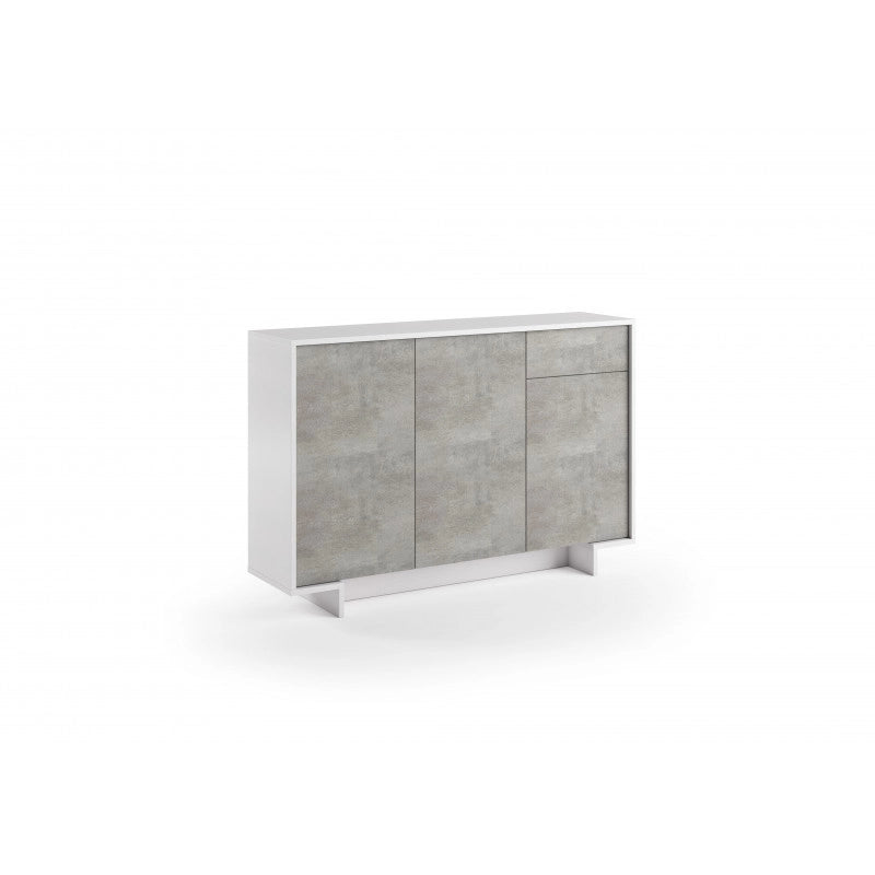 Madia Frame Slim 3 ante con cassetto push to open bianco e cemento 134x35x87 cm - Terraneo
