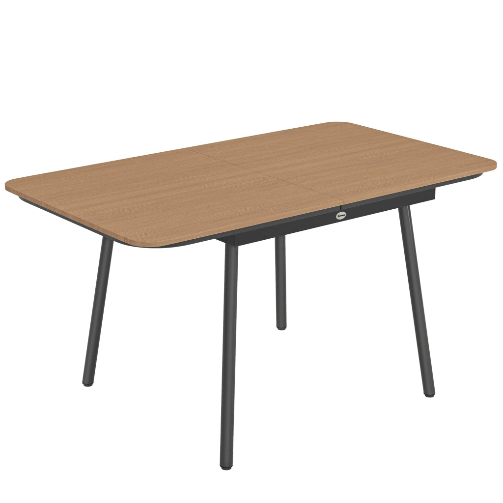 Tavolo da giardino 140 x 80 cm per 6 persone resistente alla ruggine Tavolo da sala da pranzo da aperto con piano WPC Piedini regolabili teak