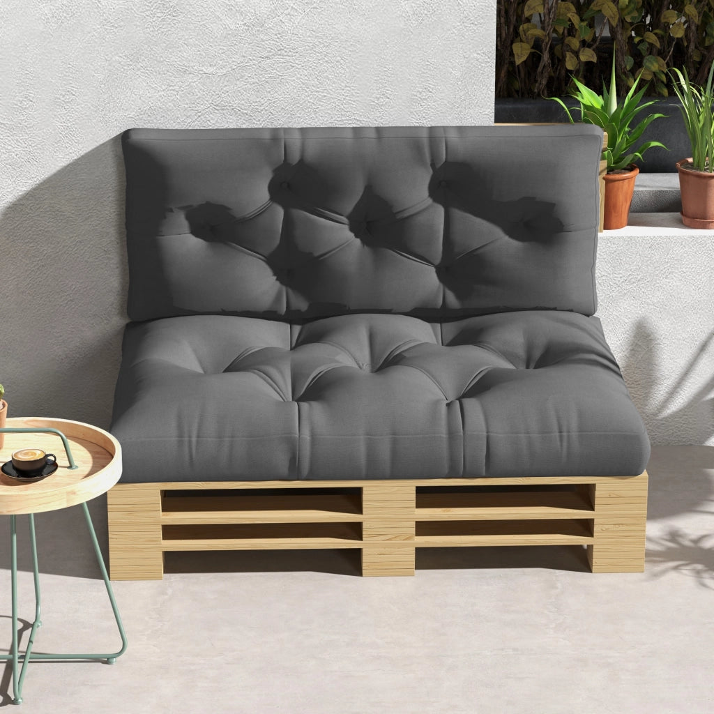 Set 2 Pezzi Cuscini da Giardino per Divani e Pallet in Poliestere con Imbottitura Spessa, Grigio