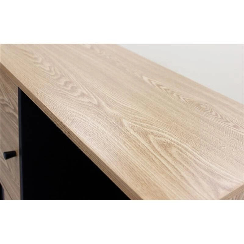 MOBILE ELWOOD NERO E NATURALE CON 3 ANTE E 3 PIANI 100 X 39,5 X H135 CM