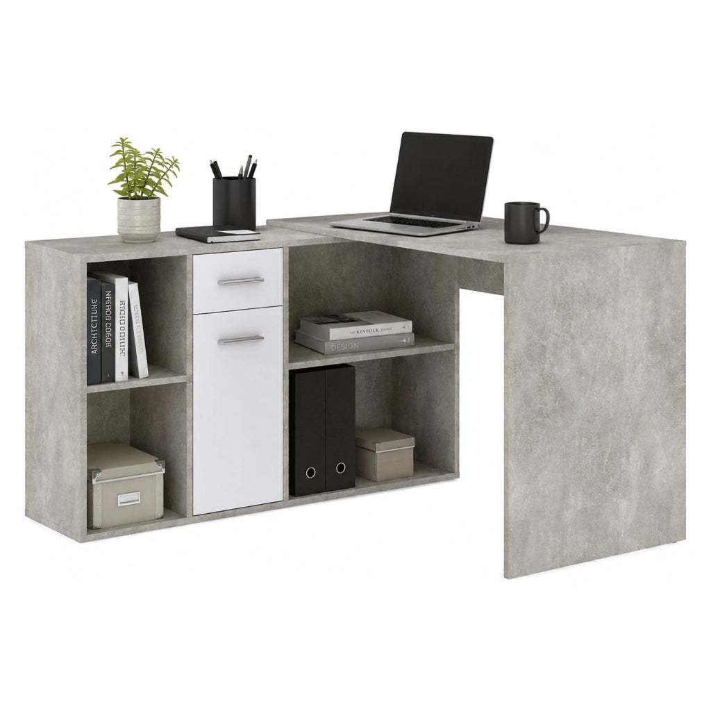 Linare, Scrivania Modulabile, 122x120x75h cm Grigio Cemento