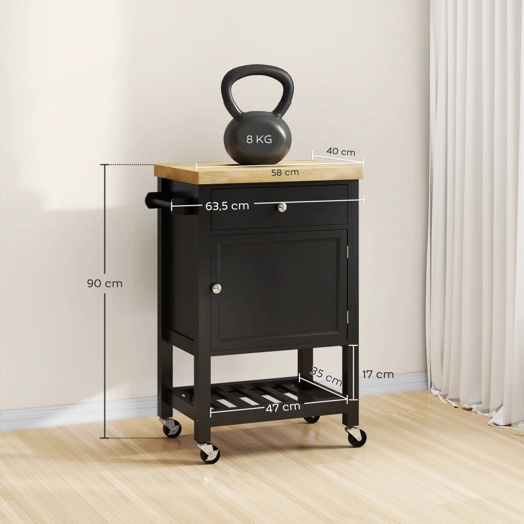 Tavolino da cucina con ruote ¨C zephmum ¨C legno, 1 cassetto, nero, 63.5x40x90cm