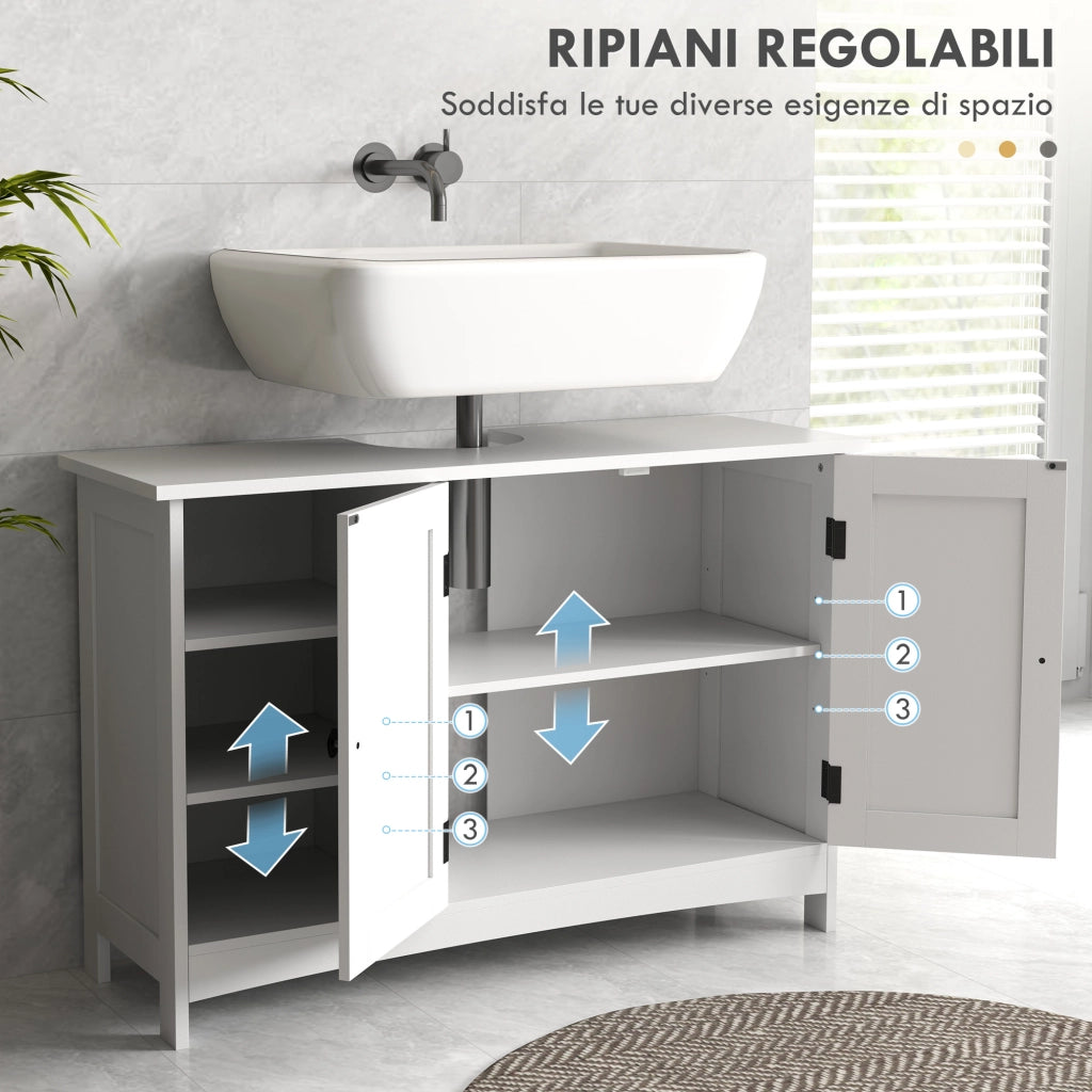 Mobile Sottolavabo Bagno con Armadietto 2 Ante e 3 Ripiani Aperti ¨C Zephmum ¨C Legno Bianco 90x30x60 cm