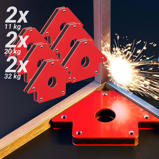6x Magnete per saldatura con forza di tenuta di 11/20/32 kg, dimensioni compatte, Angolo di saldatura a 45°, 90° e 135°, tiene uniti i pezzi da saldare