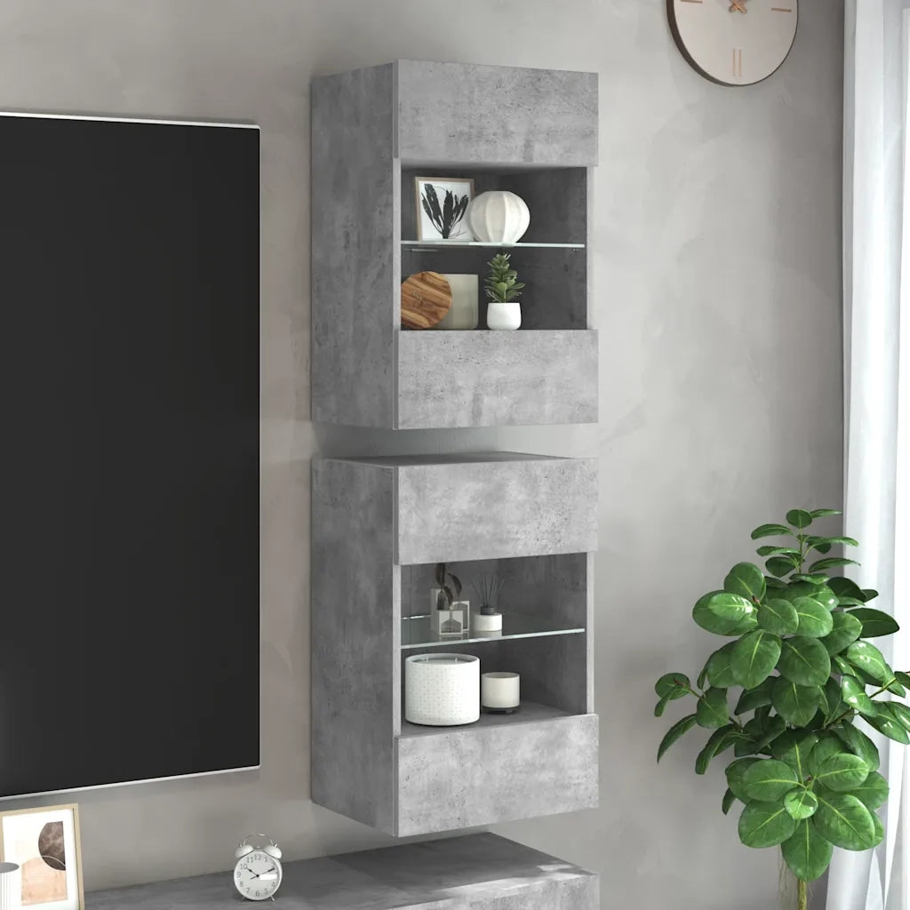 Mobili da parete con luci LED per TV 2pz | Armadietto TV | Mobile Porta TV Grigio Cemento 40x30x60,5cm
