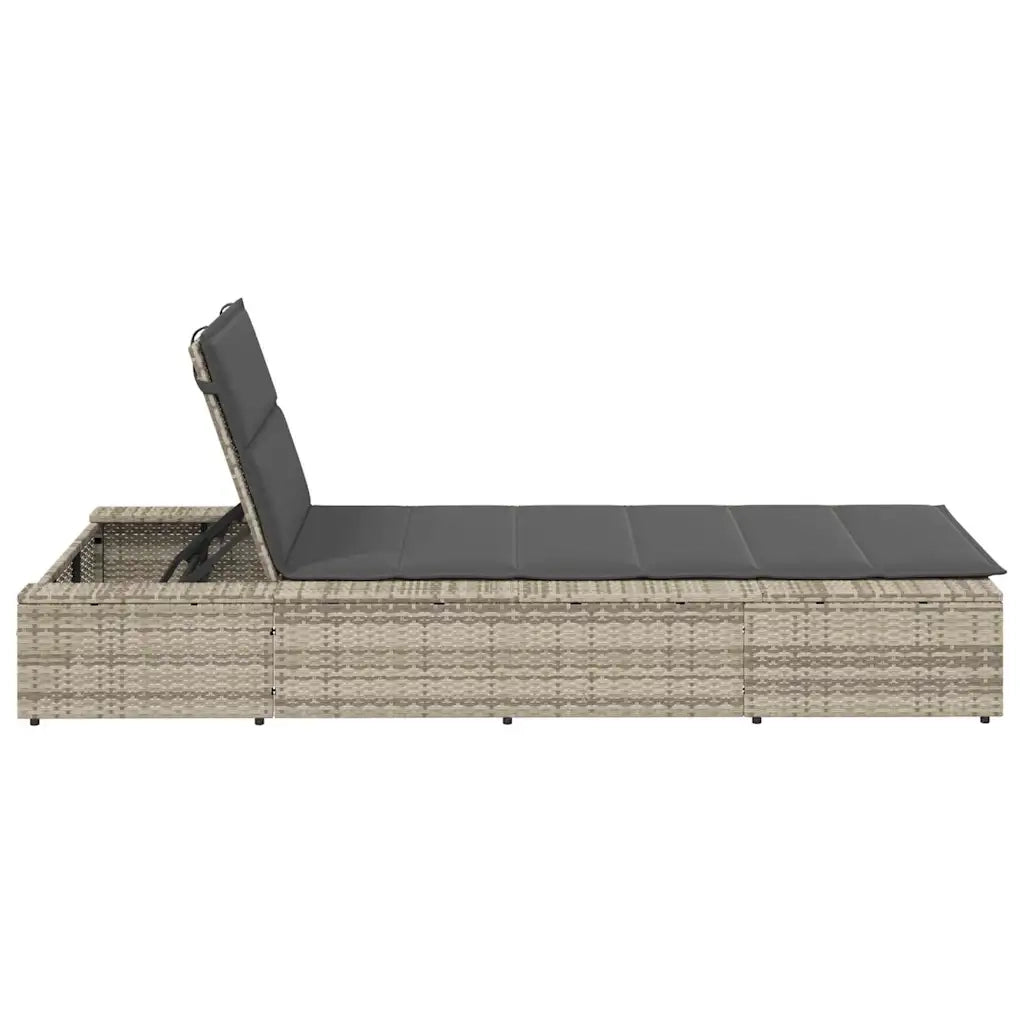 Lettino con Cuscino Galleggiante Grigio Chiaro in Polyrattan 4104207