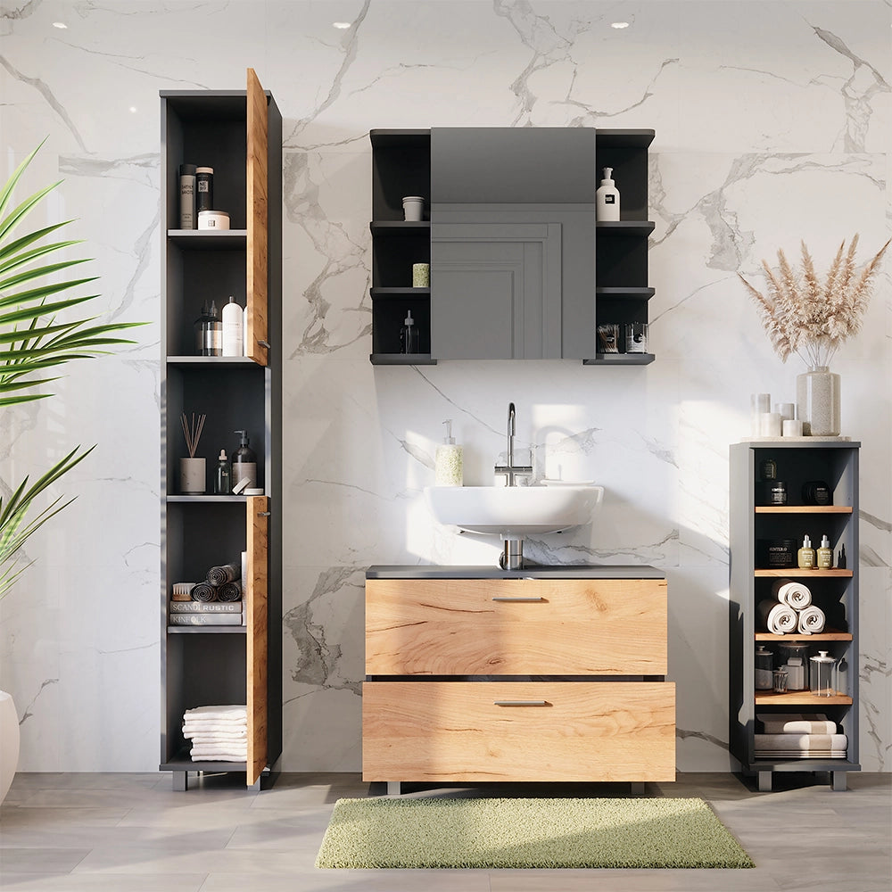 Vicco Set di mobili da bagno Quercia dorata/antracite 4 parti