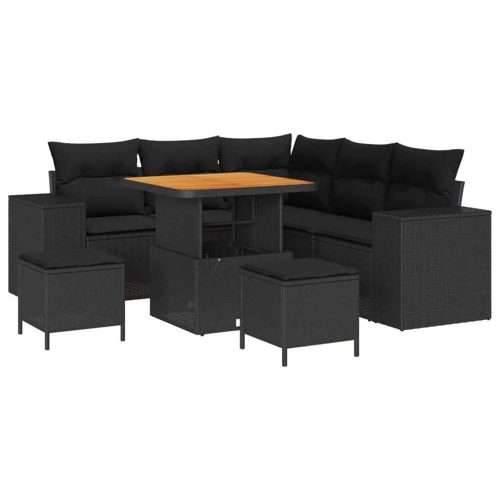 Set Divano da Giardino con cuscino 8 pcs Nero polyrattan