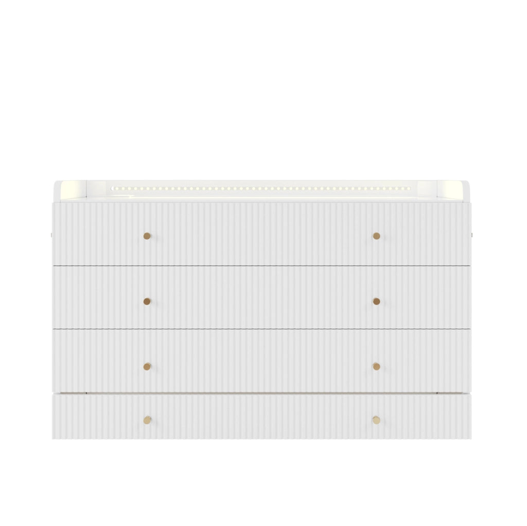 Letto a scomparsa ULEVR 140x200 cm con cassetti, LED, USB e presa, bianco