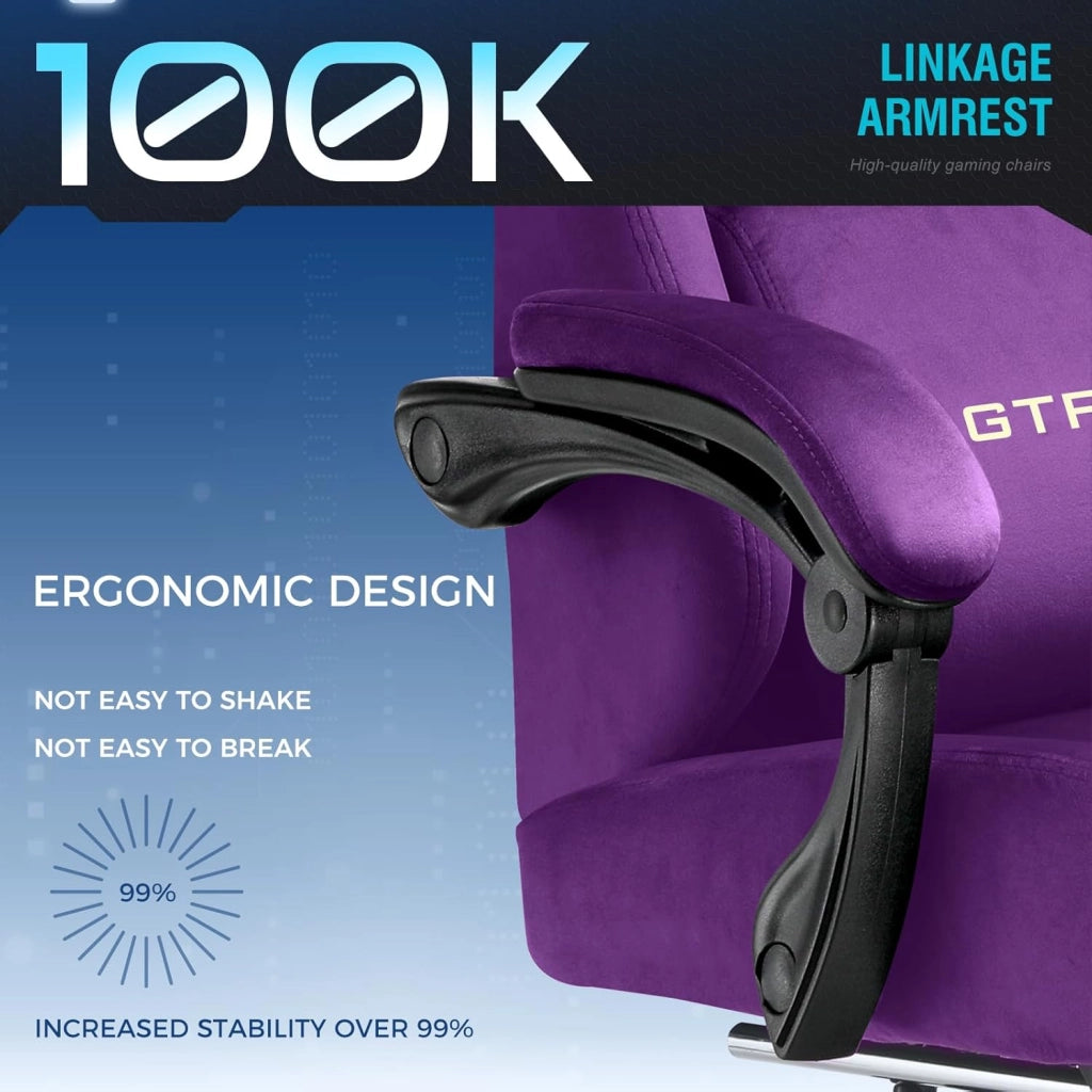 Sedia da gioco, traspirante, da ufficio, ergonomica, in tessuto di alta qualità, ergonomica, schienale regolabile a 160°, poggiapiedi estraibile, carico 180 kg,viola scuro